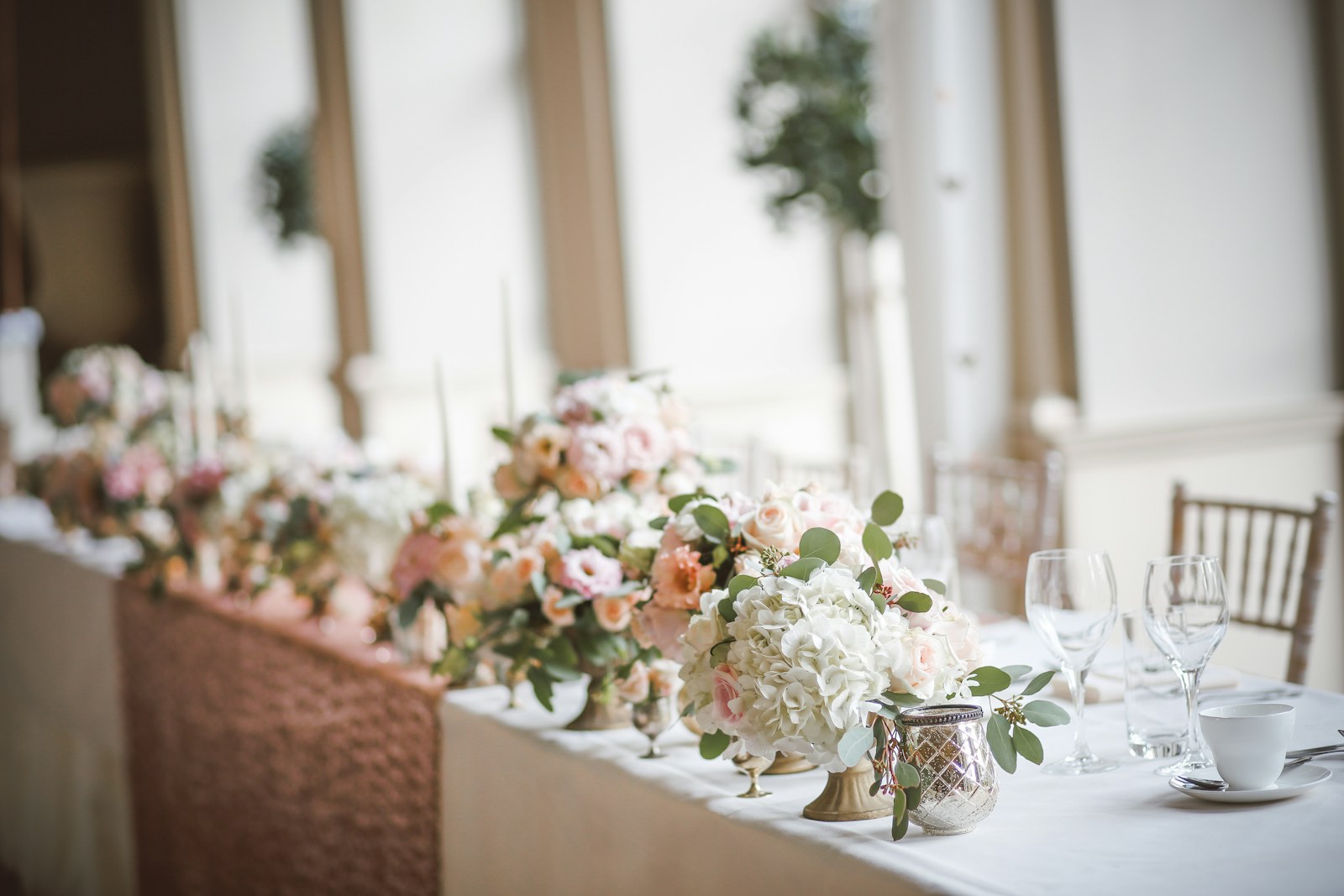 A dining room set for the evening